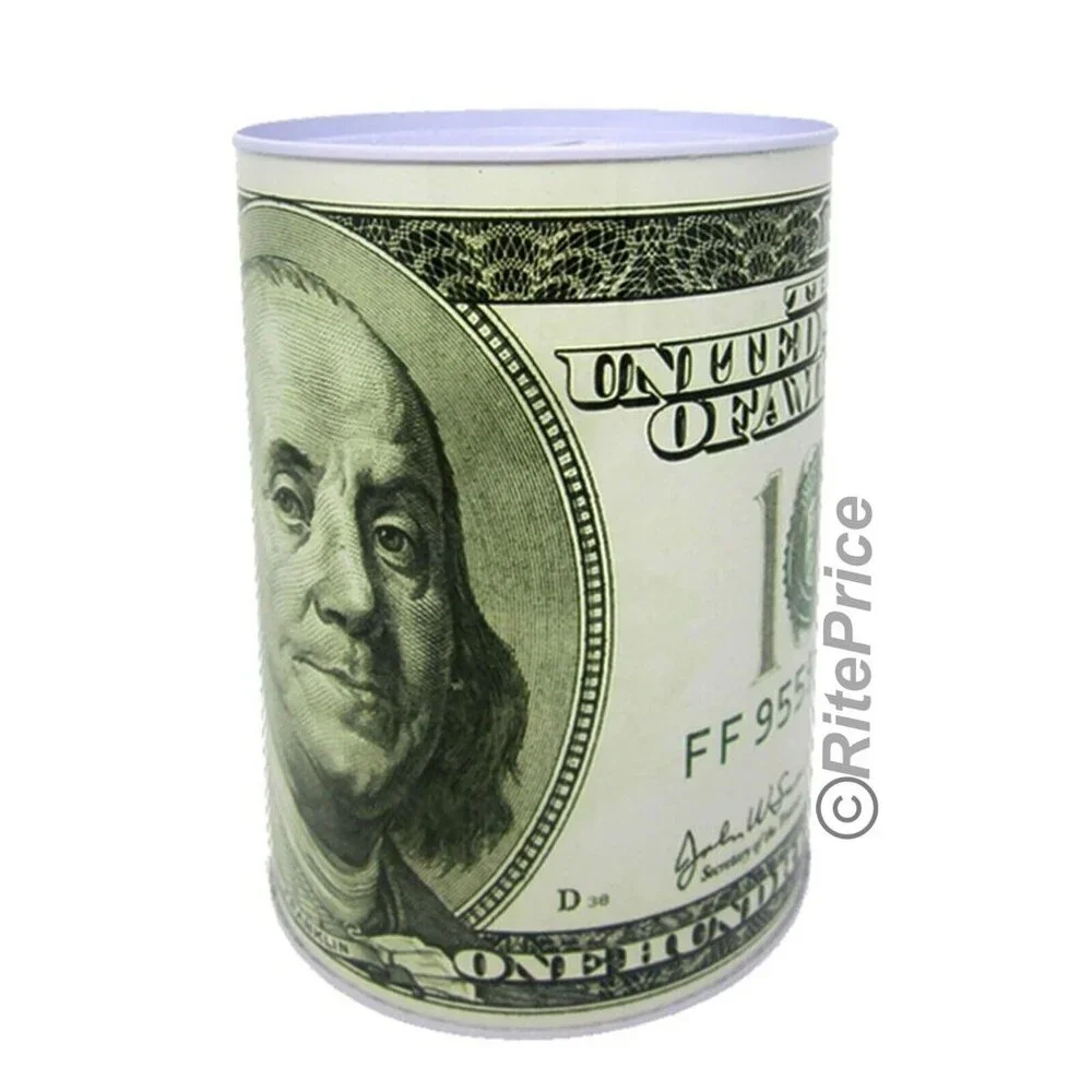 Ben Franklin One Hundred Dollar Bill Tin Piggy  Banks 6